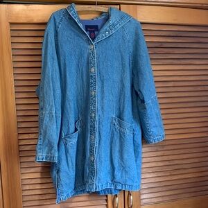 Vintage Denim Hooded trench Jacket 100% cotton